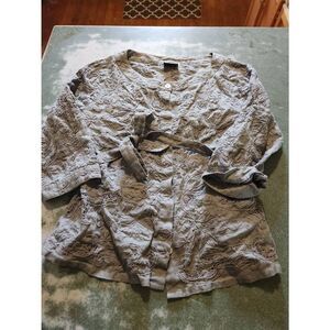 Bogner grey embroidered tie waist blouse sz 12